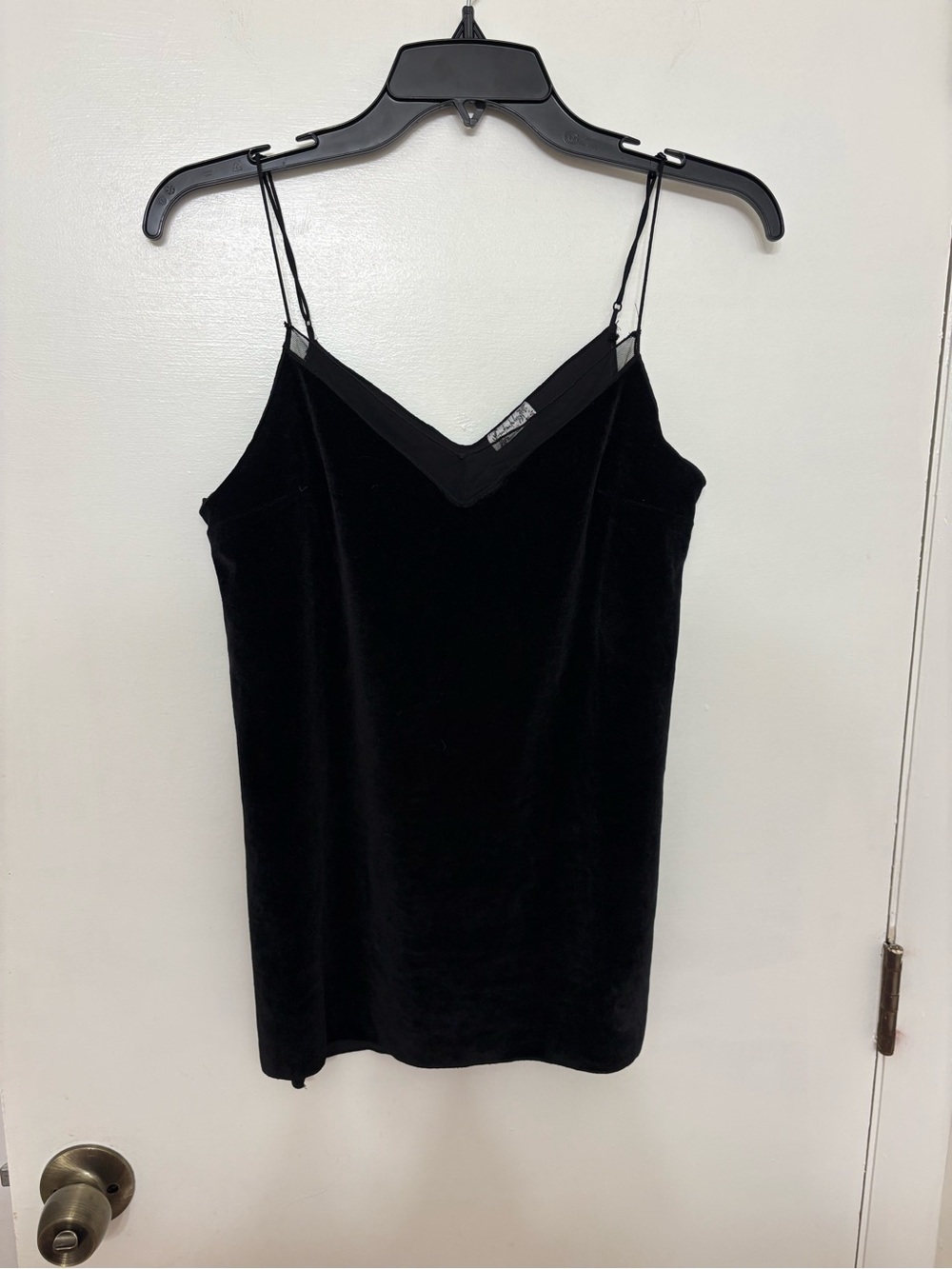 Intimately Free People Black Velvet Mesh Trim Camisole Side Slit Cami Top XS